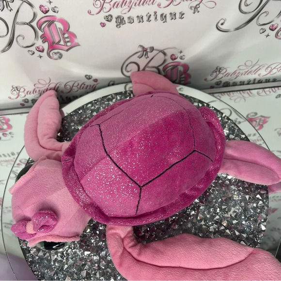 Big eyed pink sea turtle sparkly adorable bow tie on head plush  stuffed toy - Picture 11 of 14